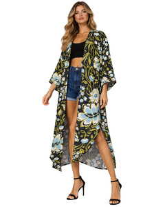 Dresses: Midnight Meadow Floral Modal Satin Long Kimono