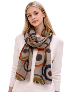 Unisex Earthy Abstract Circles – Hand-Painted Merino Wool Summer Scarf