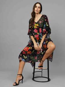 Kaftan Tunic: Tropical Floral Long Silk Kaftan
