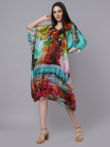 Abstract Print Long Silk Kaftan