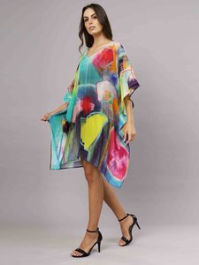Abstract Print Long Silk Kaftan