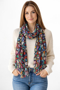 Cotton Modal: Multicolour Abstract Pebble Print Cotton Modal Scarf
