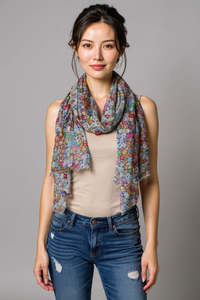Cotton Modal: Millefiori Blossom Multicolour Abstract Floral Coton Modal Designer Scarf | Vibrant Artistic Wrap