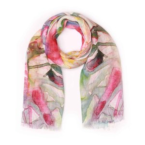 Watercolor Bloom Abstract Floral Scarf – Pure Linen Designer Wrap | Multicolor&hellip;