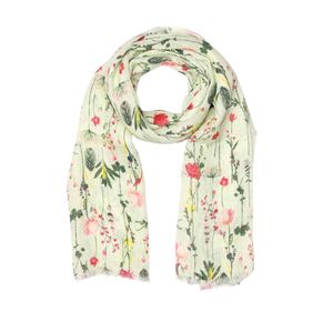 Linen: Wild Meadow Garden Scarf – Pure Linen Designer Wrap | Pastel Mint Botanical Floral Print