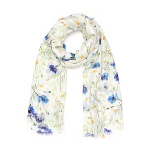 Blue Cornflower Meadow Scarf – Pure Linen Designer Wrap | Botanical Wildflower&hellip;