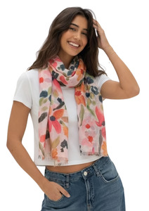 Linen: Blossom Garden Multicolor Floral Pure Linen Scarf | Hand-Painted Artistic Designer Wrap