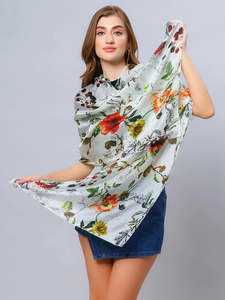 Linen: Botanical Garden Bloom Scarf – Pure Linen Designer Wrap | Pastel Artistic Floral Print