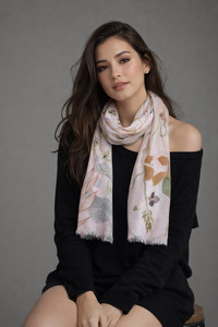Linen: Lavender Botanical Scarf – Pure Linen Wrap | Hand-Drawn Leaves & Berries Floral Design