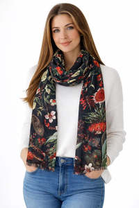 Crimson Native Garden Australian Botanical Floral Scarf – Cashmere Wool Silk D&hellip;