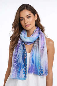 Mystic Waves Abstract Scarf – Modal Silk Designer Wrap | Blue & Purple Artistic Print