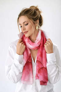 Rosé Dreams Abstract Scarf – Fine Merino Wool Designer Wrap | Pink Watercolor Art Print
