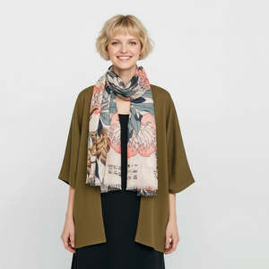 Pastel Petal Harmony Multicolour Japanese Floral Fine Merino Designer Scarf