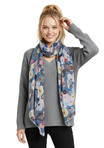 Lotus Leaves Japanese Floral Scarf – Merino Wool Silk Designer Wrap | Multicol&hellip;