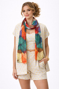 Color Splash Umbrella Print Abstract Merino Wool Silk Designer Scarf – Multico&hellip;