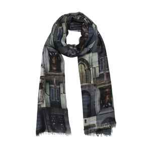 Merino Silk: Merino Wool Scarf-Blue Heritage Doors