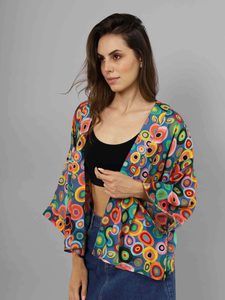 Kimonos: Abstract Cotton Muslin Short Kimono