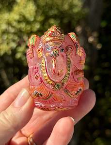 Rose Quartz: Ganesha, hand painted Rose Quartz