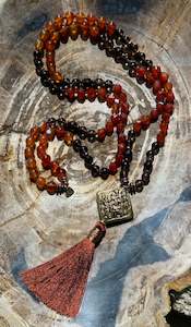 Mālā, Full with Carnelian and Smoky Quartz Beads with a Nepalese Guru Bead and&hellip;