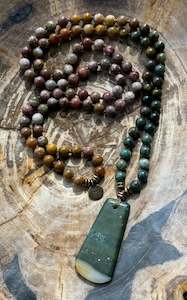 Malas: Mālā, Full Mālā with Ocean Jasper Pendant, Ocean Jasper Beads