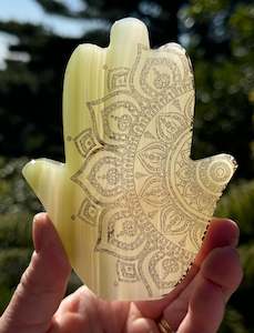 Calcite Hamsa Green, laser Engraved