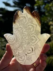 Calcite Hamsa, laser Engraved