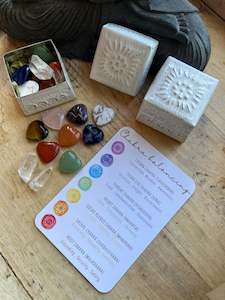 Home Decor: Handmade Bali Tin Box with Chakra coloured Hearts and Lemurian Points