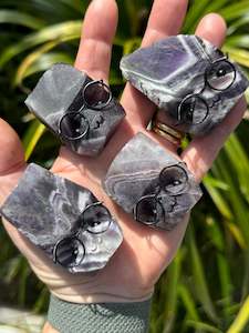 Chevron Amethyst Rock Buddy with glasses