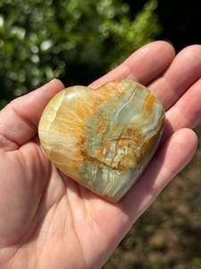 Calcite 1: Lemon and Banded Green Calcite Calcite Heart
