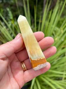 Lemon and Banded Green Calcite Calcite Obelisk