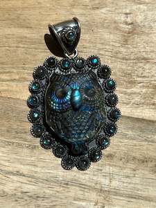 Labradorite: Sterling Silver and Labradorite Owl Pendant handmade