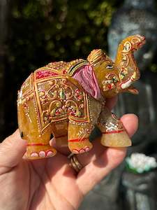 Animal Carvings: Orange Aventurine Elephant, Hand Painted