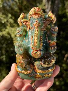 Ganesha, hand painted Green Aventurine