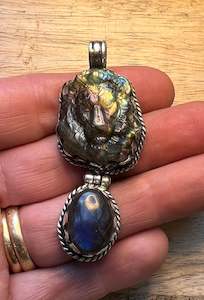 Sterling Silver and Labradorite Lion Pendant handmade