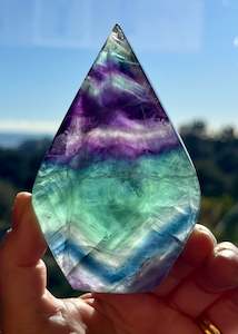 Fluorite: Rainbow Fluorite carved Flame 4