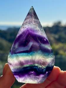 Fluorite: Rainbow Fluorite carved Flame 2