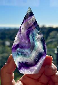 Rainbow Fluorite carved Flame 1