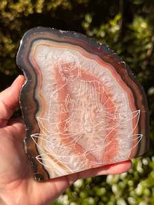 Carnelian Agate Slice with engraved Buddha on a Lotus