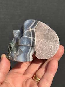 Agate Skull with Amethyst druzy Geode