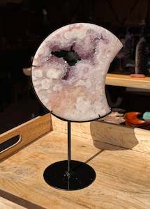 Amethyst: Pink Amethyst carved Crescent Moon - Rare Druze