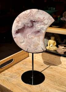 Amethyst: RESERVED FOR CAROLINE Pink Amethyst carved Crescent Moon - Rare Druze