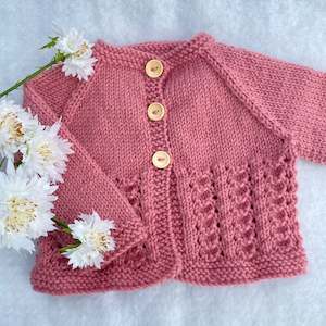 "Little Jo" hand knit merino baby cardigan