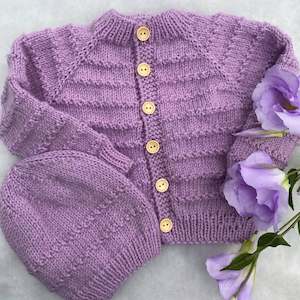 Cardigans: "Luiw" hand knit merino baby cardigan & hat set