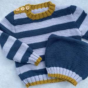 Gift Sets: "Grayson" striped merino baby sweater set
