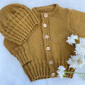 Outerwear: "Boston" merino cardigan & hat set (6-9m)