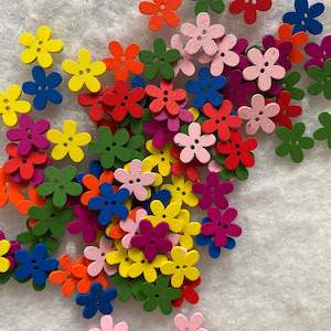 All: Mixed colour wooden flower buttons - pack of 25
