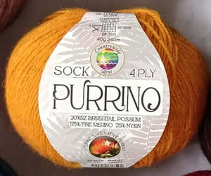 Wool: Purrino Sock 4 Ply - 20% NZ Brushtail Possum, 55% Merino, 25% Nylon 40gm