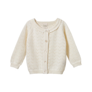Jumpers Cardigans: Nature Baby - Piper Cardigan - Natural Pointelle