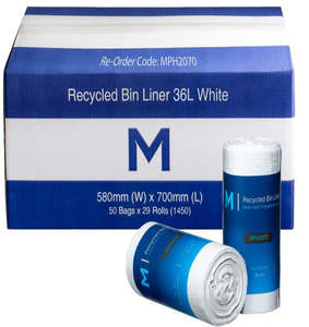 36 Litre Recycled Kitchen Bin Liners - White