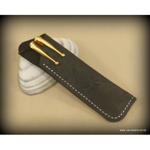 Accessories: Handmade Pen Sleeve Black - Leather Patterned
